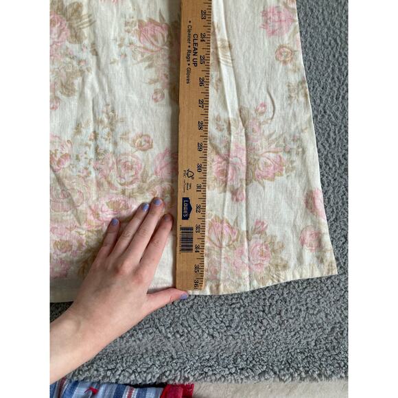 Eileen West Mini Dress 10P Linen Floral Short Sleeve Cream Pink Cottage Retro 10 - Picture 14 of 16